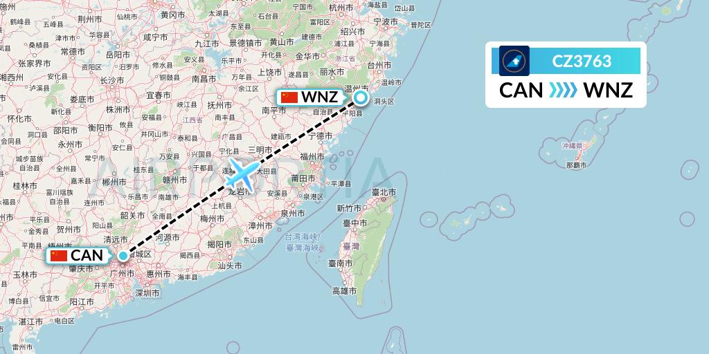 CZ3763 China Southern Airlines Flight Map: Guangzhou to Wenzhou