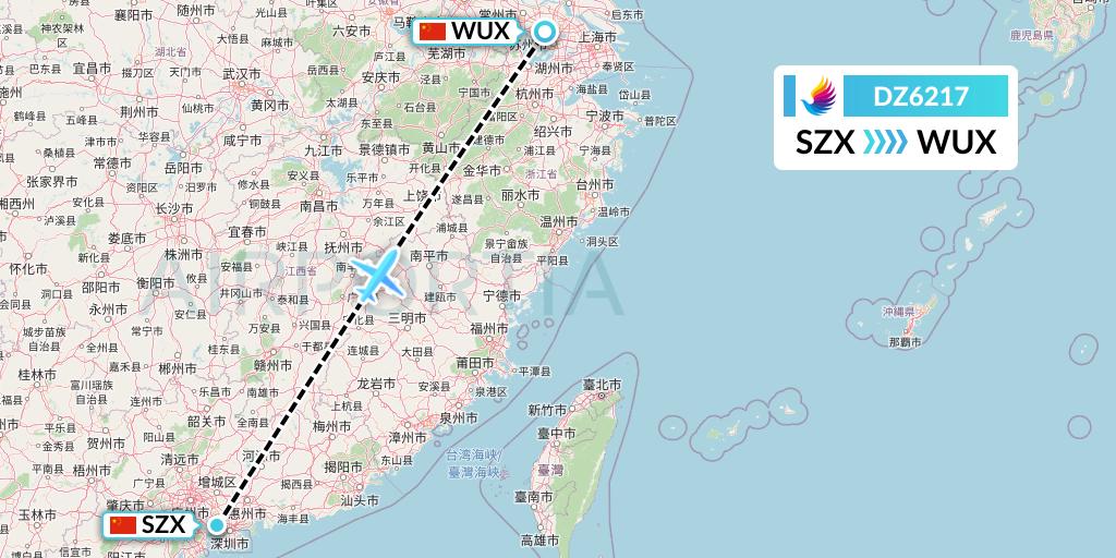 DZ6217 Donghai Airlines Flight Map: Shenzhen to Wuxi