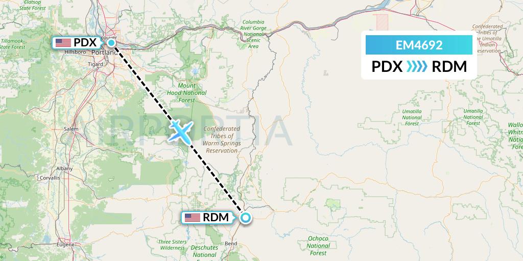 EM4692 Empire Airlines Flight Map: Portland to Redmond