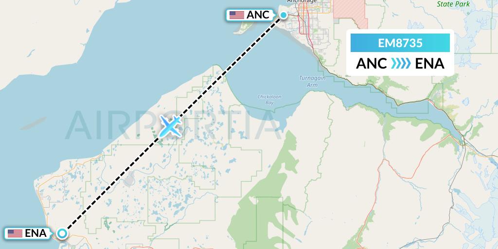EM8735 Empire Airlines Flight Map: Anchorage to Kenai