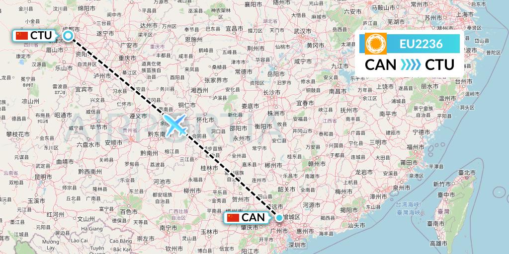 EU2236 Chengdu Airlines Flight Map: Guangzhou to Chengdu