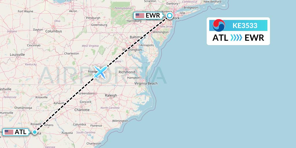 KE3533 Korean Air Flight Map: Atlanta to New York