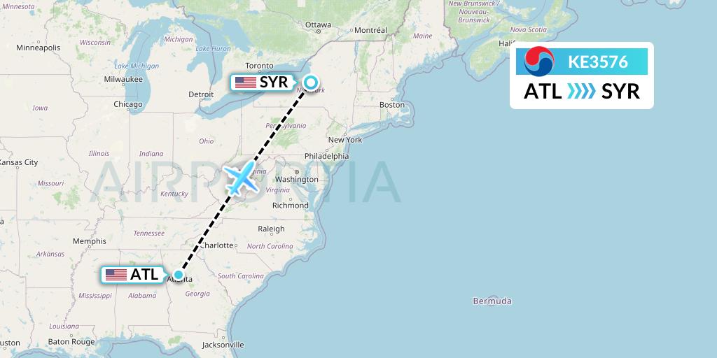 KE3576 Korean Air Flight Map: Atlanta to Syracuse