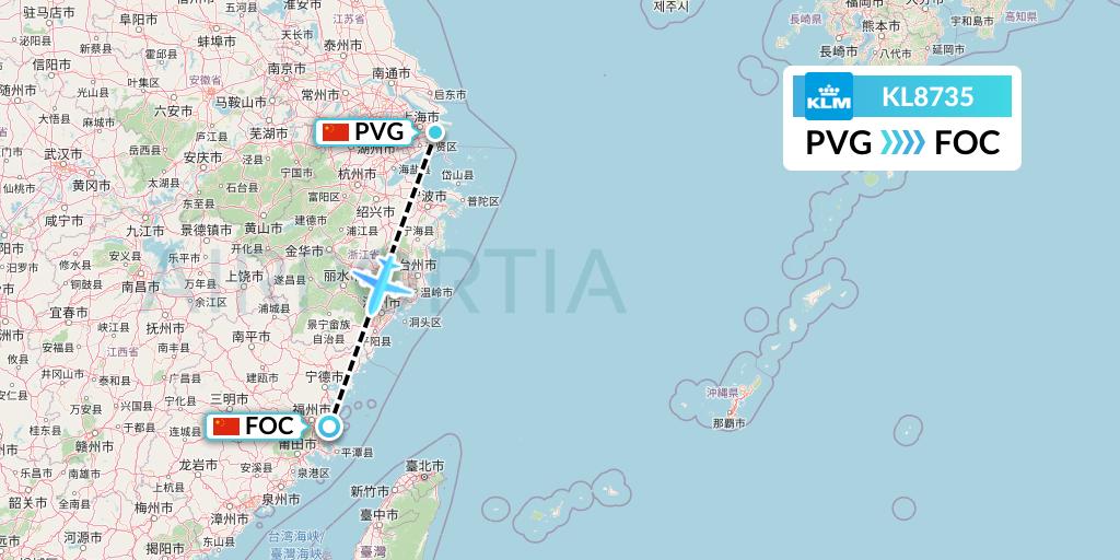 KL8735 KLM Flight Map: Shanghai to Fuzhou