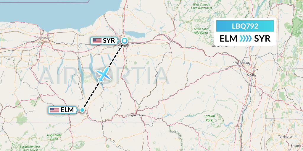 LBQ792 Quest Diagnostics Flight Map: Elmira to Syracuse