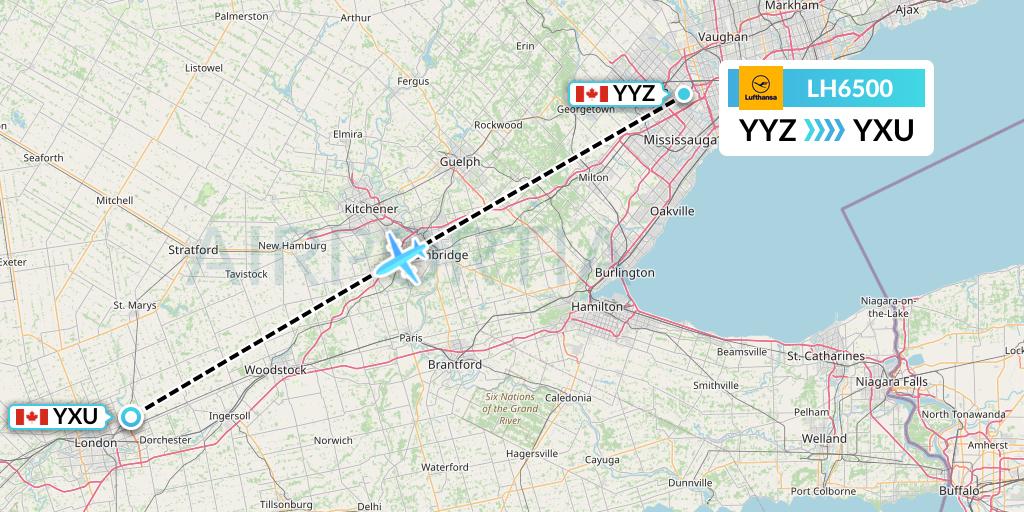 LH6500 Lufthansa Flight Map: Toronto to London