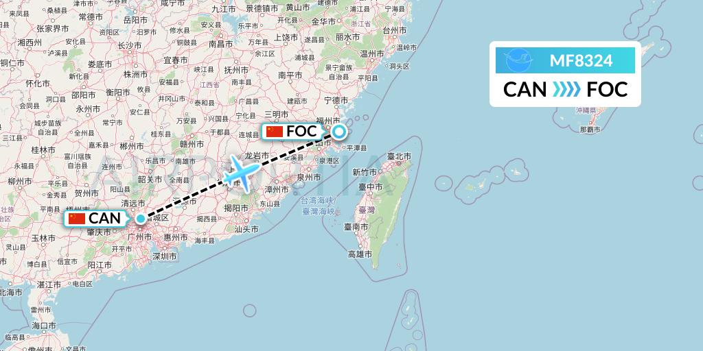 MF8324 Xiamen Airlines Flight Map: Guangzhou to Fuzhou