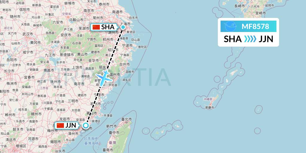 MF8578 Xiamen Airlines Flight Map: Shanghai to Jinjiang