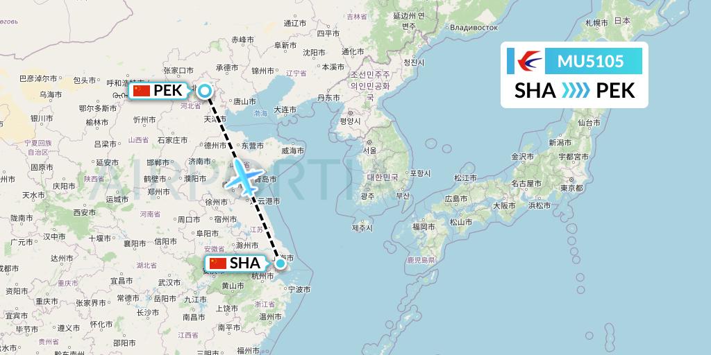 MU5105 China Eastern Airlines Flight Map: Shanghai to Beijing