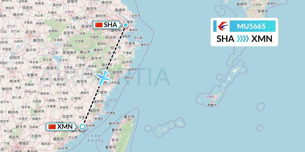 MU5665 China Eastern Airlines Flight Map: Shanghai to Xiamen