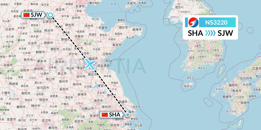 NS3220 Hebei Airlines Flight Map: Shanghai to Shijiazhuang
