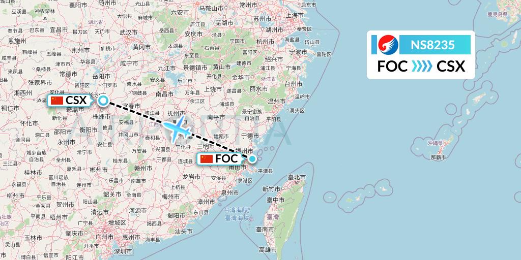 NS8235 Hebei Airlines Flight Map: Fuzhou to Changsha