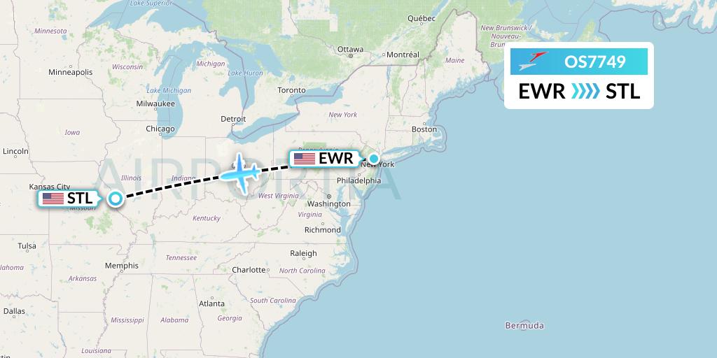 OS7749 Austrian Airlines Flight Map: New York to St. Louis