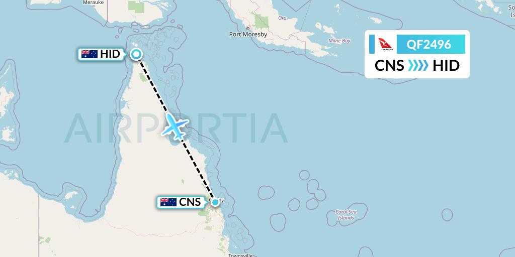 QF2496 Qantas Flight Map: Cairns to Horn Island