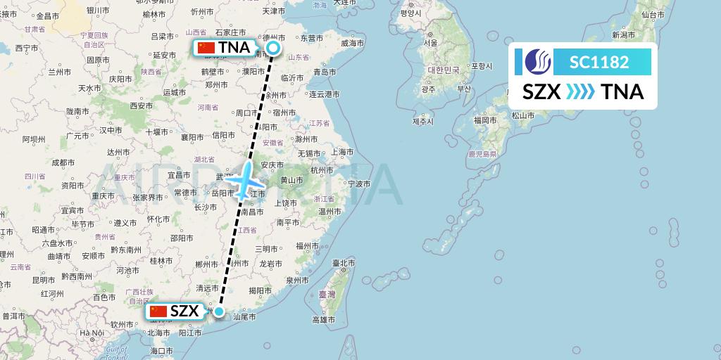 SC1182 Shandong Airlines Flight Map: Shenzhen to Jinan