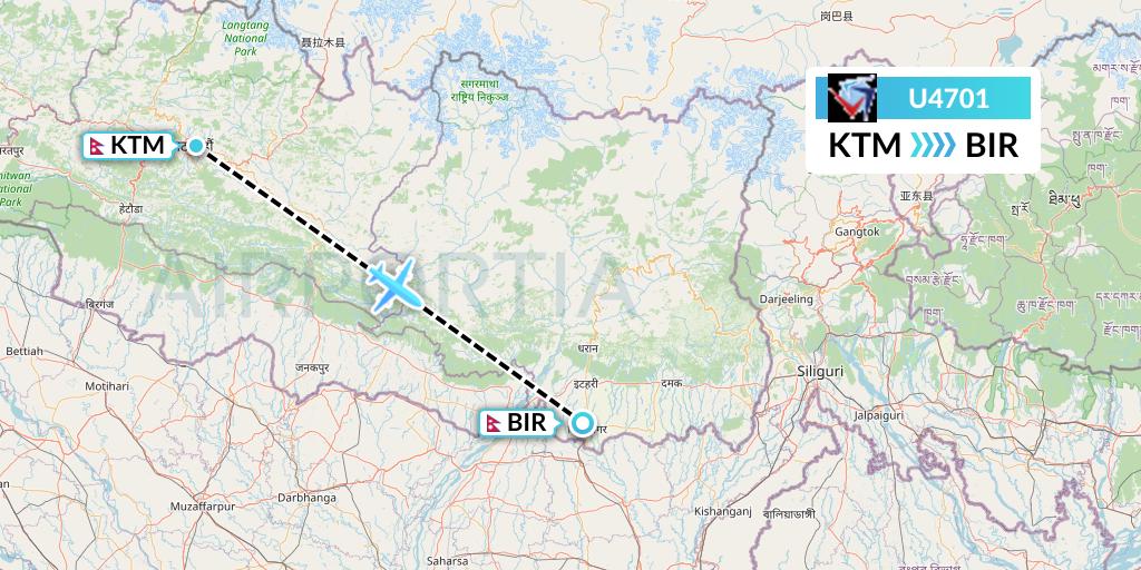 U4701 Buddha Air Flight Map: Kathmandu to Biratnagar