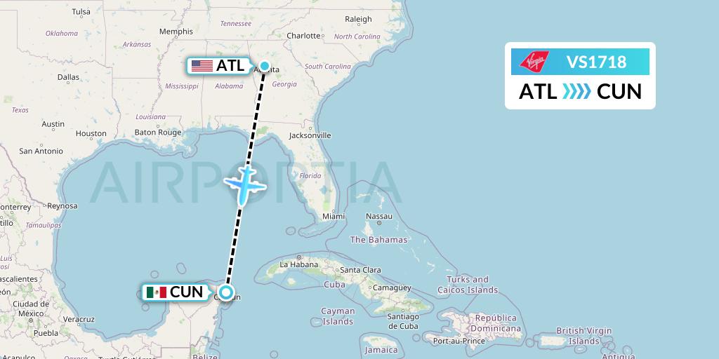 VS1718 Virgin Atlantic Airways Flight Map: Atlanta to Cancun