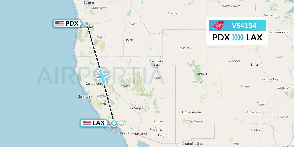VS4154 Virgin Atlantic Airways Flight Map: Portland to Los Angeles
