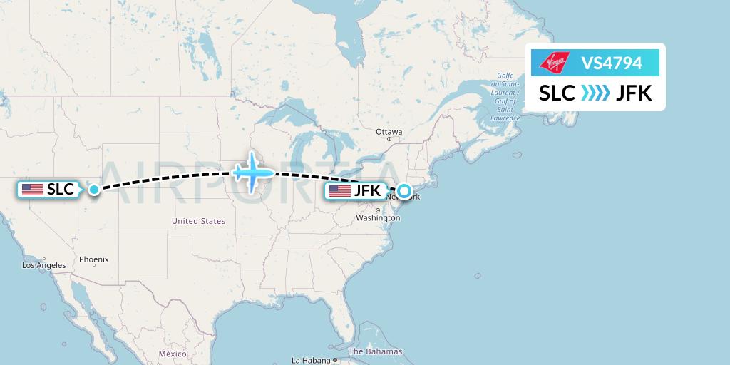 VS4794 Virgin Atlantic Airways Flight Map: Salt Lake City to New York