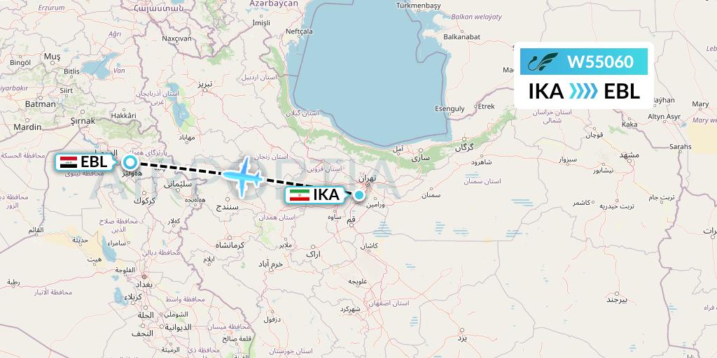W55060 Mahan Air Flight Map: Tehran to Arbil