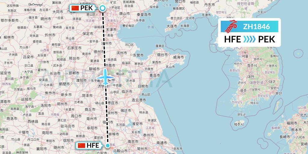 ZH1846 Shenzhen Airlines Flight Map: Hefei to Beijing