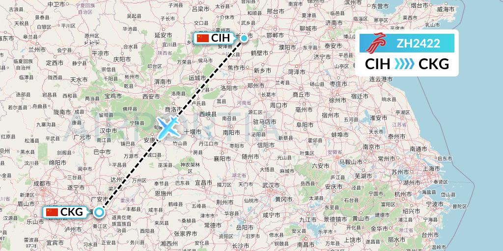 ZH2422 Shenzhen Airlines Flight Map: Changzhi to Chongqing