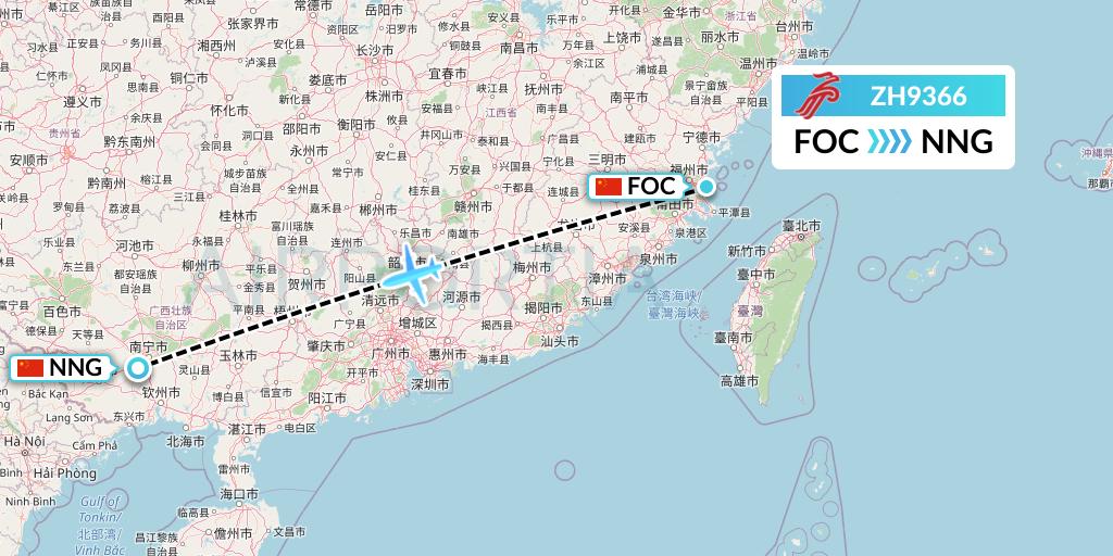 ZH9366 Shenzhen Airlines Flight Map: Fuzhou to Nanning