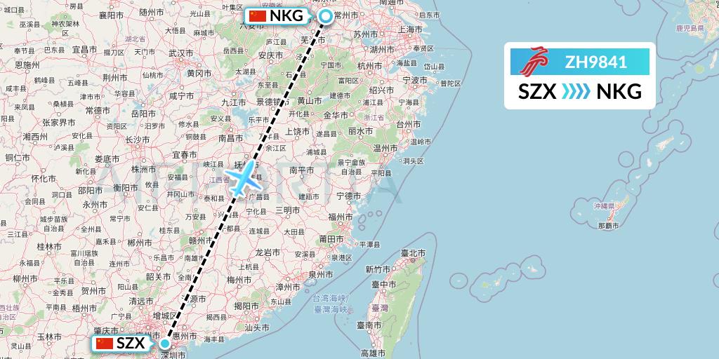 ZH9841 Shenzhen Airlines Flight Map: Shenzhen to Nanjing