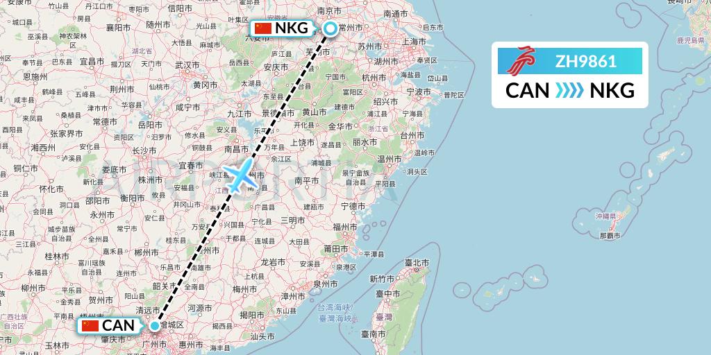 ZH9861 Shenzhen Airlines Flight Map: Guangzhou to Nanjing