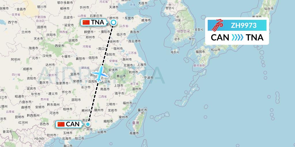 ZH9973 Shenzhen Airlines Flight Map: Guangzhou to Jinan