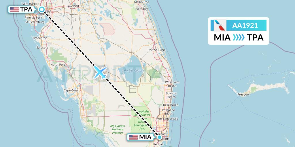 AA1921 American Airlines Flight Map: Miami to Tampa