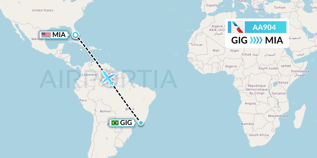 AA904 American Airlines Flight Map: Rio de Janeiro to Miami