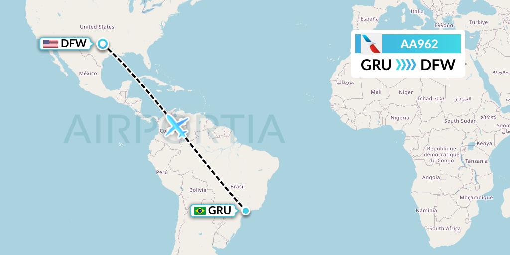 AA962 American Airlines Flight Map: Sao Paulo to Dallas