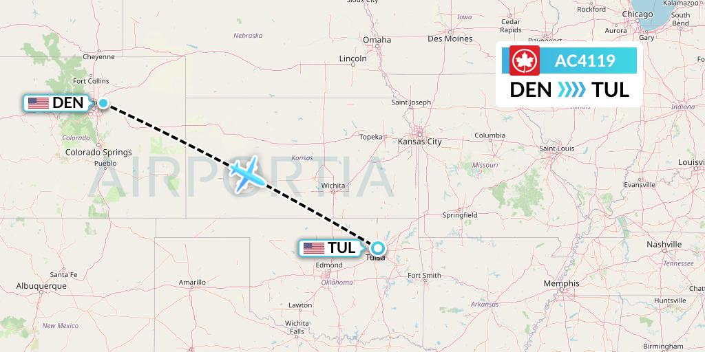 AC4119 Air Canada Flight Map: Denver to Tulsa
