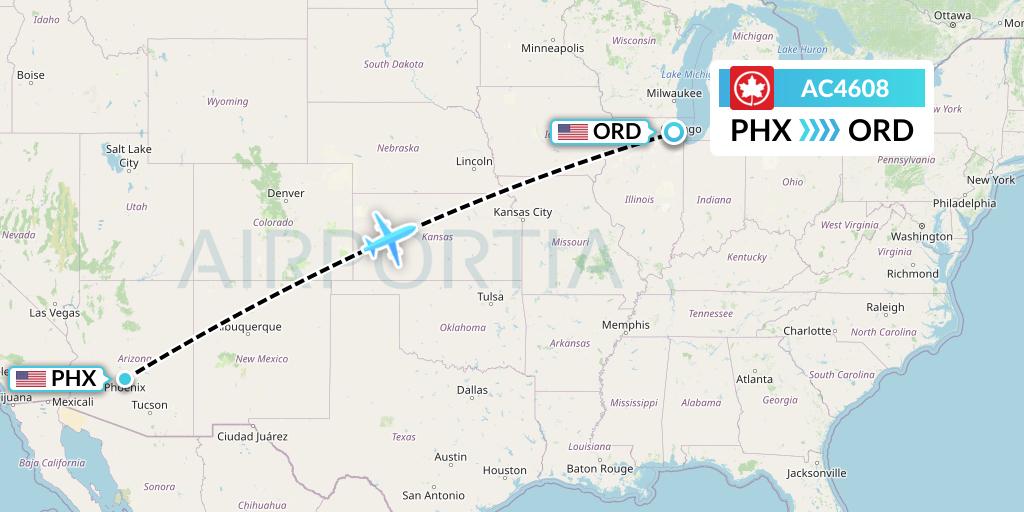 AC4608 Air Canada Flight Map: Phoenix to Chicago