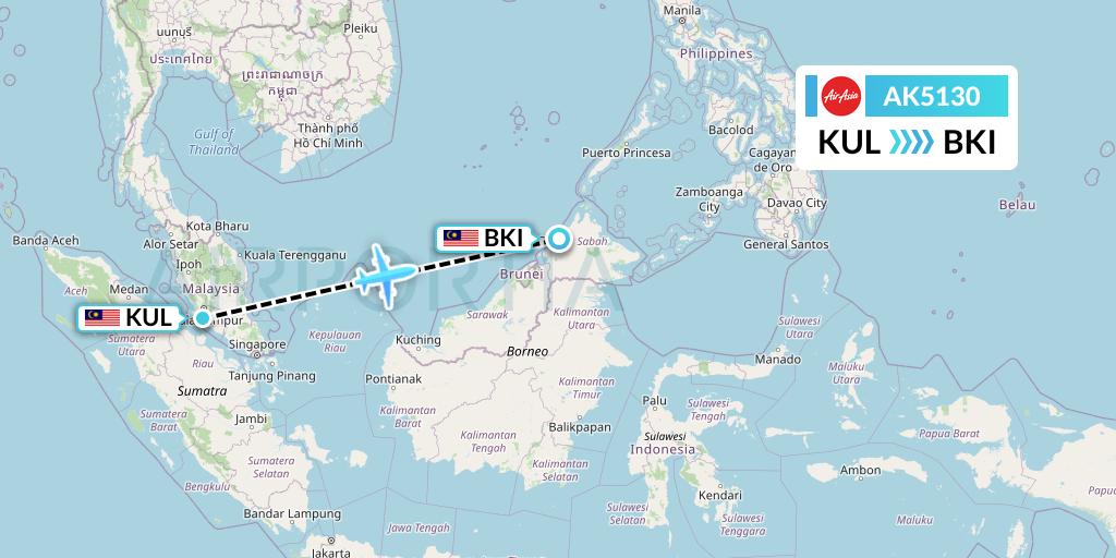 AK5130 AirAsia Flight Map: Kuala Lumpur to Kota Kinabalu