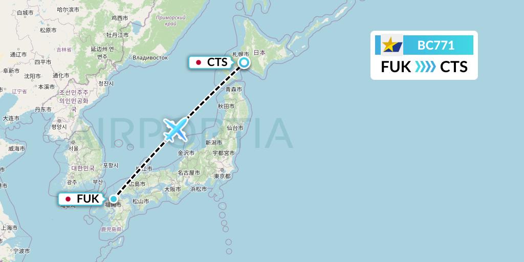 BC771 Skymark Airlines Flight Map: Fukuoka to Sapporo