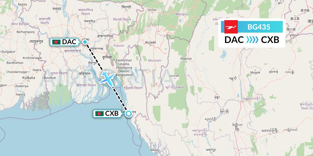 BG435 Biman Bangladesh Airlines Flight Map: Dhaka to Cox's Bazar