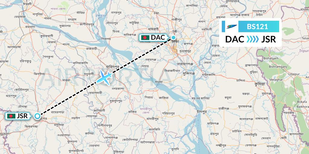 BS121 US-Bangla Airlines Flight Map: Dhaka to Jessore