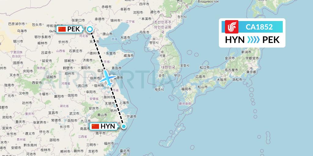 CA1852 Air China Flight Map: Huangyan to Beijing