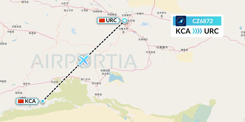 CZ6872 China Southern Airlines Flight Map: Kuqa to Urumqi