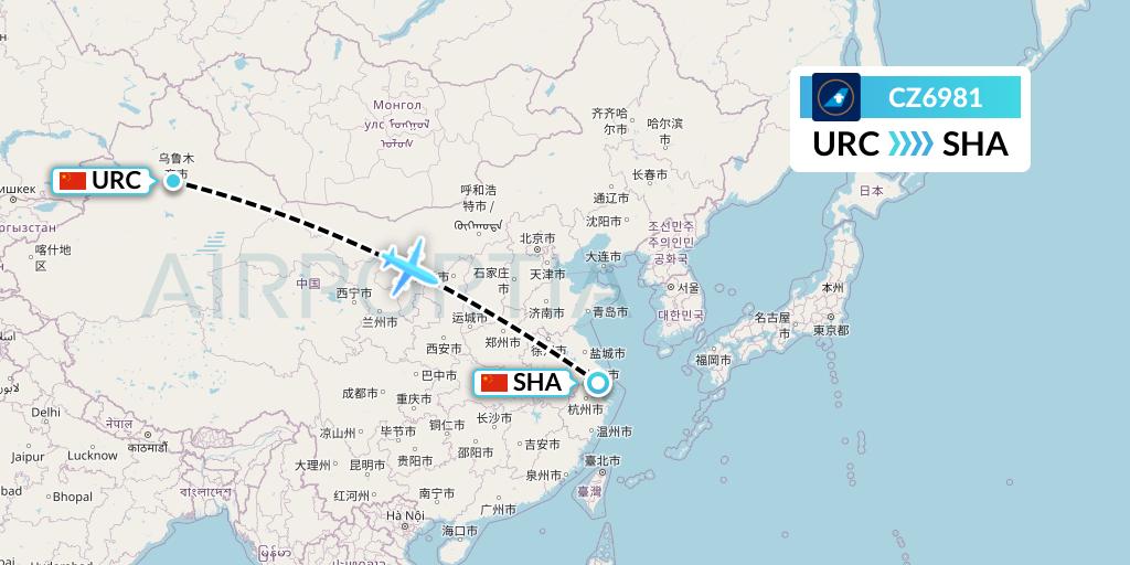 CZ6981 China Southern Airlines Flight Map: Urumqi to Shanghai