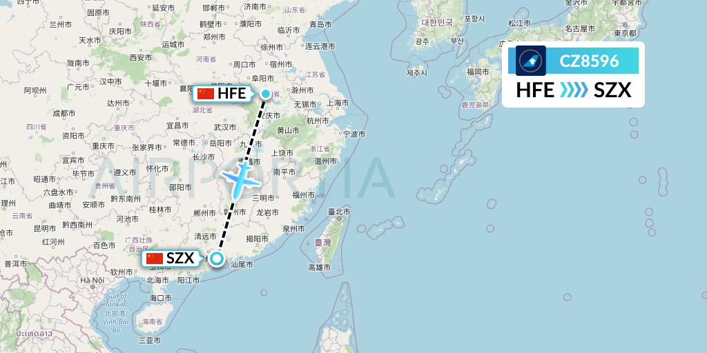 CZ8596 China Southern Airlines Flight Map: Hefei to Shenzhen