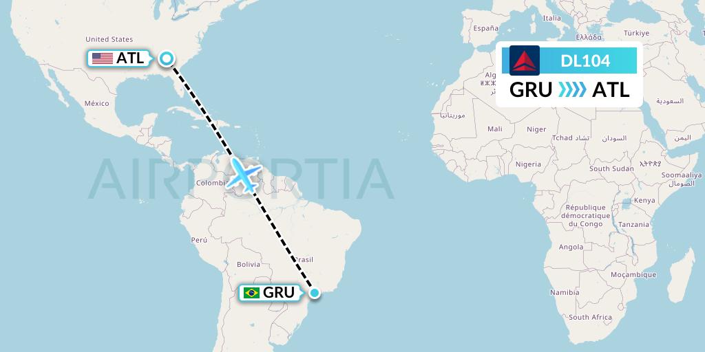 DL104 Delta Air Lines Flight Map: Sao Paulo to Atlanta