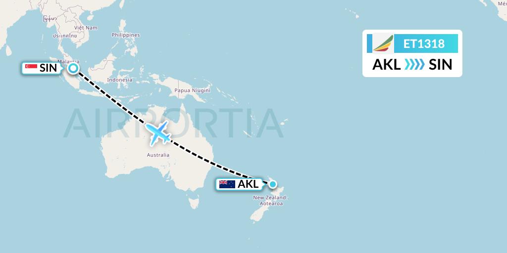 ET1318 Ethiopian Airlines Flight Map: Auckland to Singapore