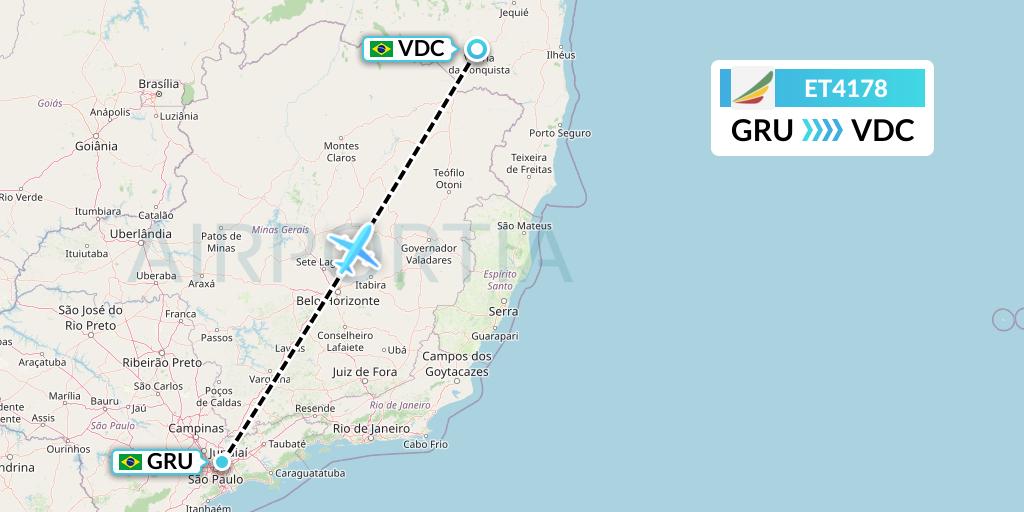 ET4178 Ethiopian Airlines Flight Map: Sao Paulo to Vitoria Da Conquista