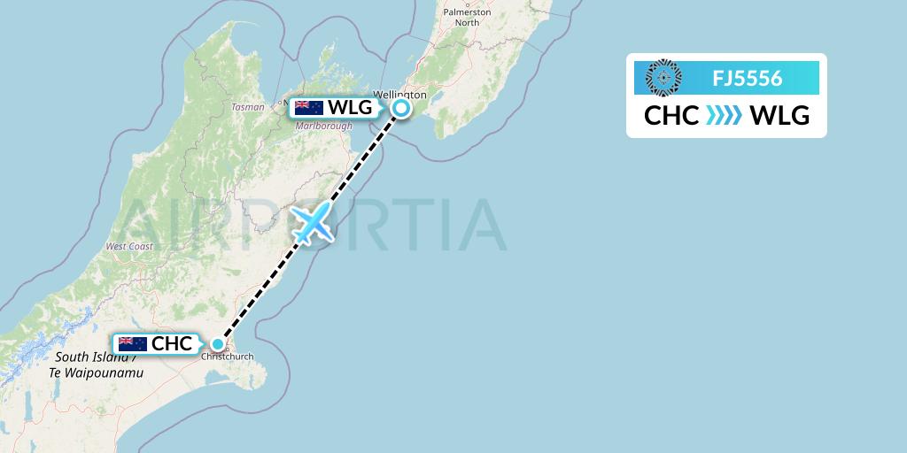 FJ5556 Fiji Airways Flight Map: Christchurch to Wellington