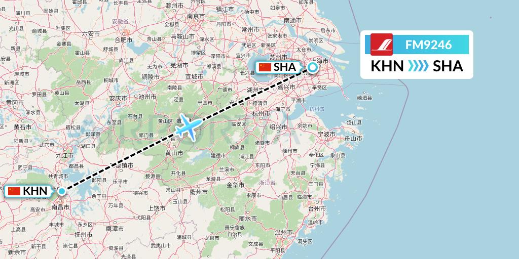 FM9246 Shanghai Airlines Flight Map: Nanchang to Shanghai