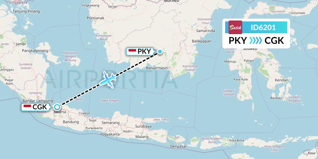 ID6201 Batik Air Flight Map: Palangkaraya to Jakarta