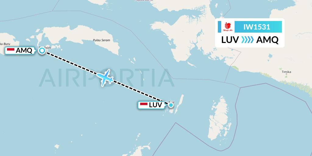 IW1531 Wings Air Flight Map: Langgur to Ambon